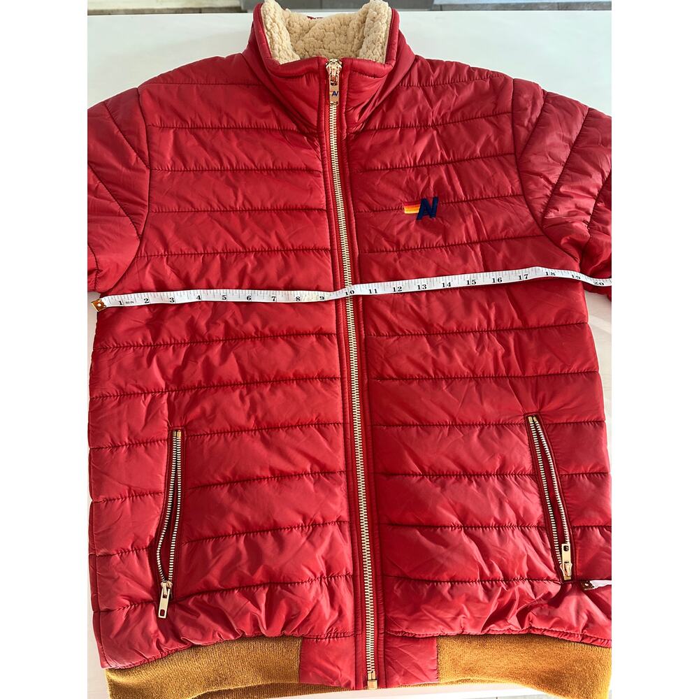 Aviator Nation Red Puffer Jacket with Rainbow Sunburst Back - Picture 9 of 9